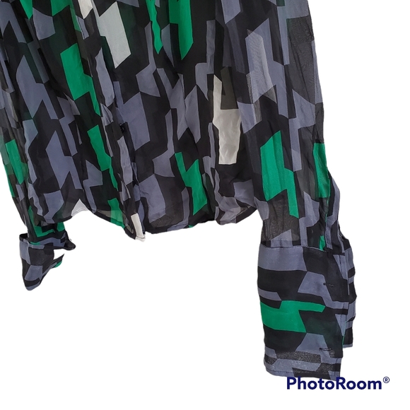 Diane von Furstenberg 100% Silk Green Black Button Blouse Top Womens Size 6 - Picture 4 of 7
